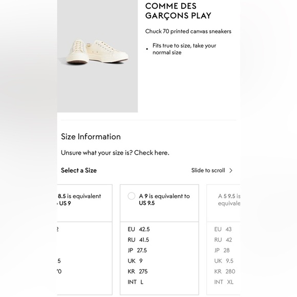 Comme des Garçons Play x Converse Men's Chuck 70 Low - Picture 12 of 12